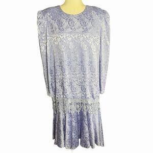 Vtg 80s Filigree Dress Lace Sz 14 Periwinkle Retro Lace Feminine whimsical